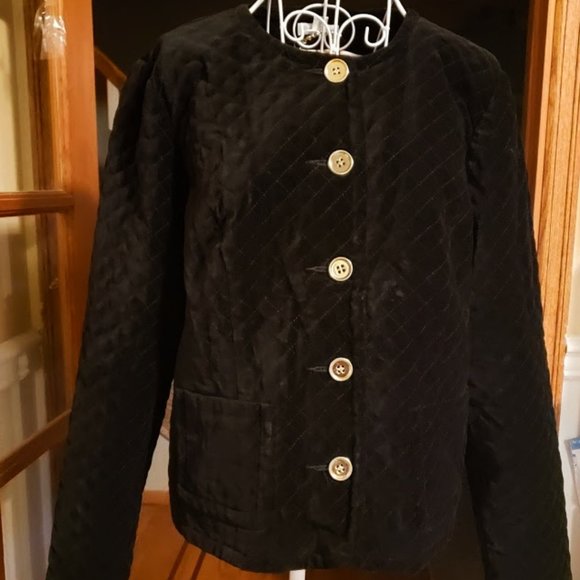 NWT Charter Club sz large black quilted velvet style jacket - Picture 3 of 5